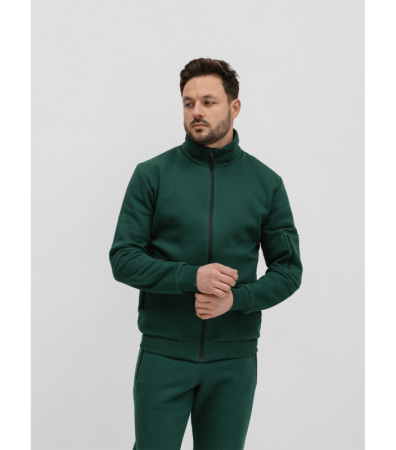 Тепла кофта на замку з накладною кишенею на рукаві