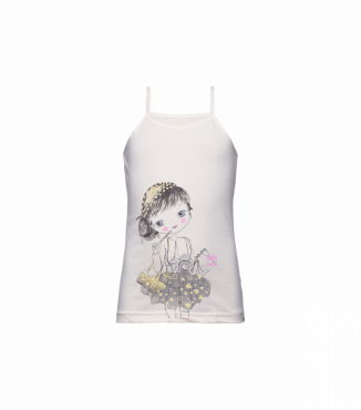 Детская майка для девочки с рисунком фотографа на тонких бретельках