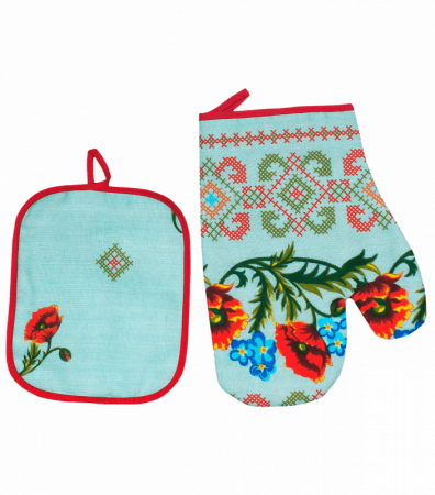 Набор льняной: рукавица и прихватка Мак Вышиванка