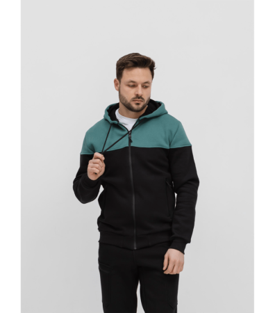 Теплая мужская комбинированная кофта на молнии