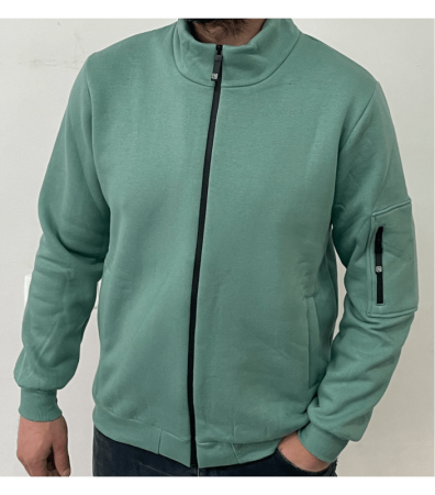 Батальная теплая кофта на молнии с накладным карманом на рукаве
