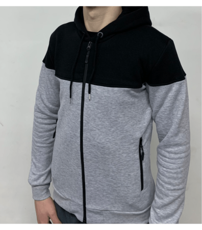 Теплая мужская комбинированная кофта на молнии