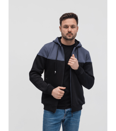 Теплая мужская комбинированная кофта на молнии