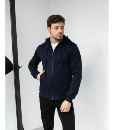 Теплая мужская кофта на молнии с капюшоном