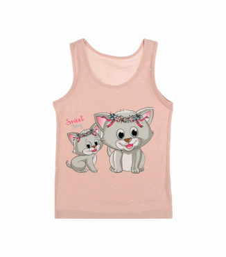 Детская майка на широких бретельках с принтом котика